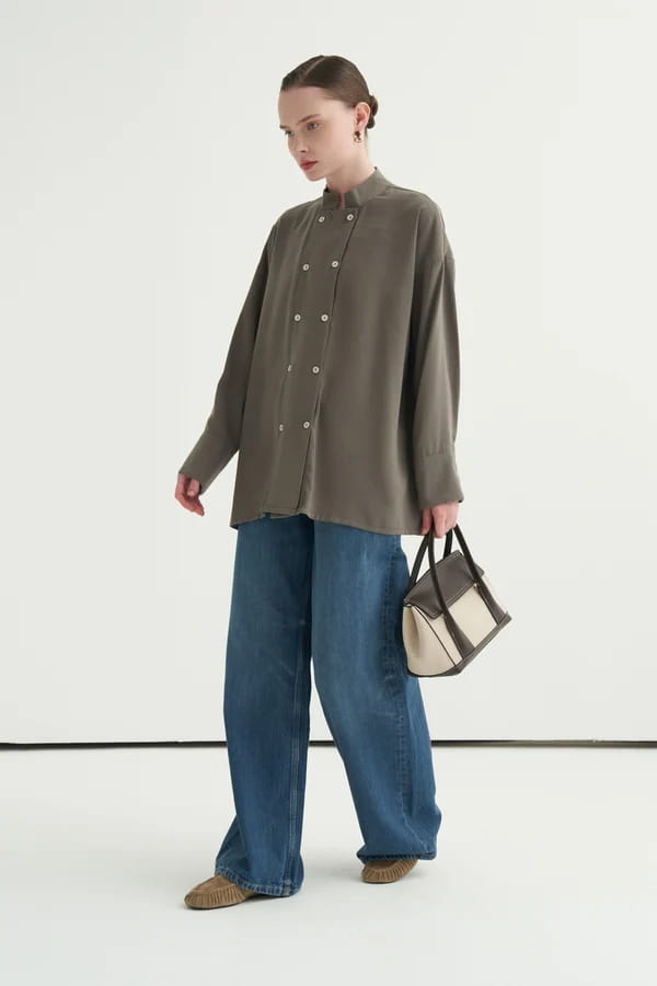 Khaki Modal Draped Blouse