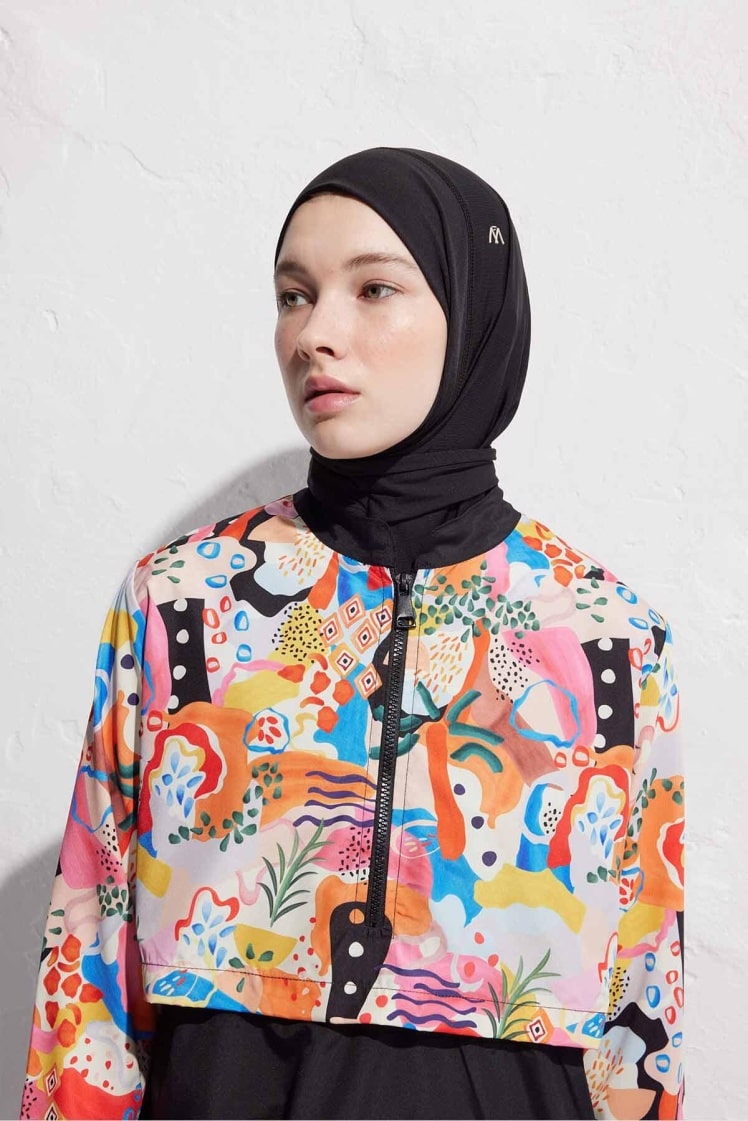 Parachute fabric 3-piece hijab swimsuit set abstract