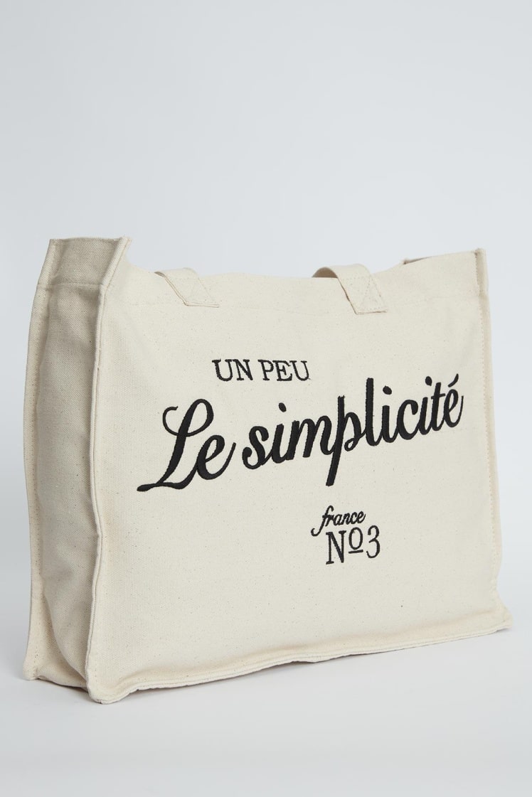 Embroidered shoper canvas bag natural