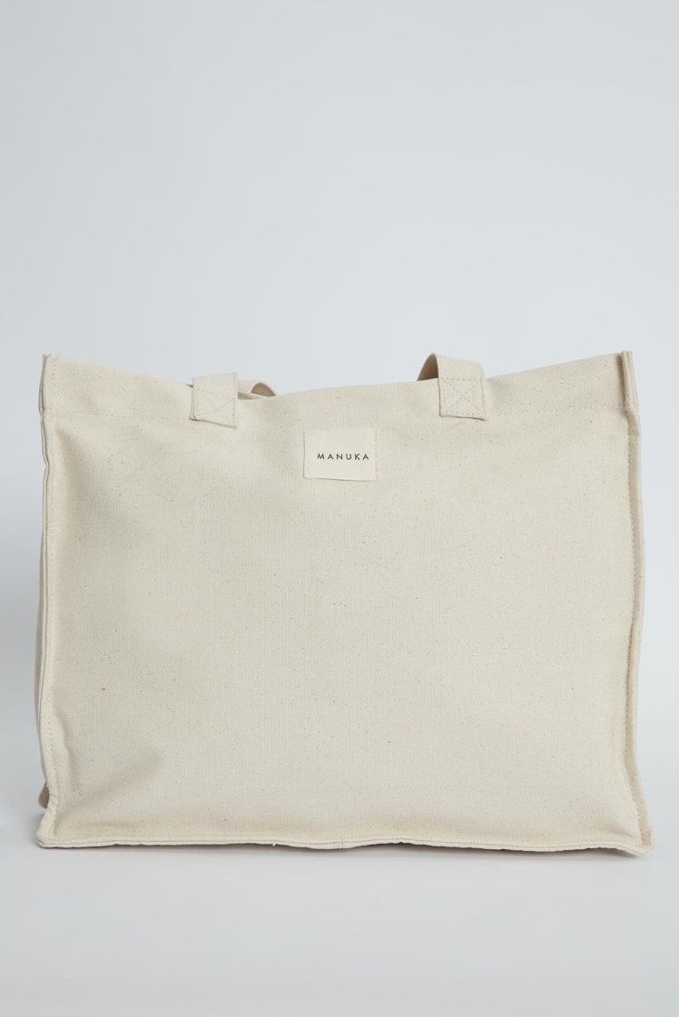 Embroidered shoper canvas bag natural