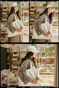 Embroidered shoper canvas bag natural