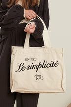 Embroidered shoper canvas bag natural