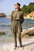 Piping detail 3-piece swimsuit set khaki