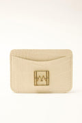 Textured leather mini card holder beige
