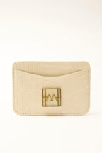 Textured leather mini card holder beige