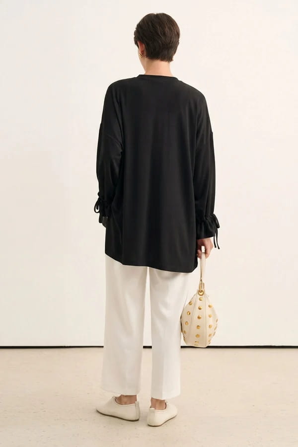 Black Tie Sleeve Sweatshirt