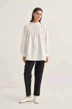 Ecru collared poplin blouse