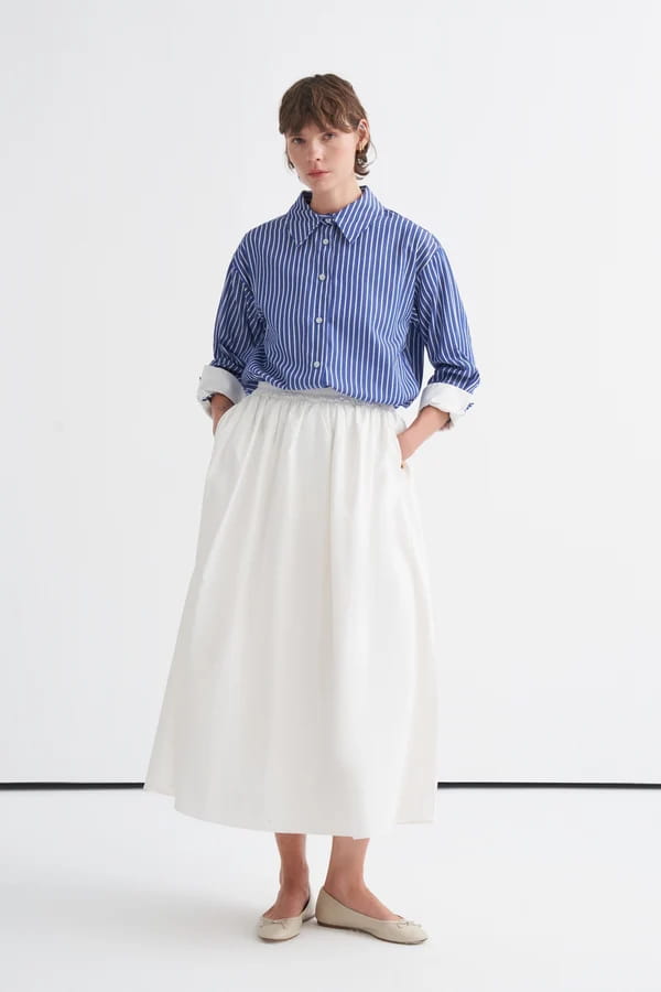 Ecru Elastic Waist Poplin Skirt
