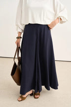 Navy Striped Flared Trousers Skirt