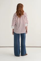 Burgundy striped poplin contrast-cuff shirt