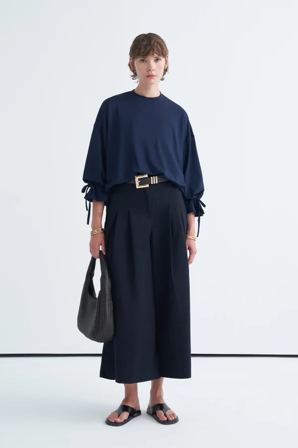 Navy Tie Sleeve Sweatshirt