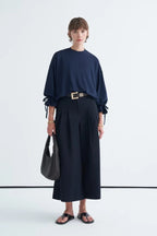 Navy Tie Sleeve Sweatshirt