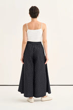 Navy Polka Dot Denim Trousers Skirt