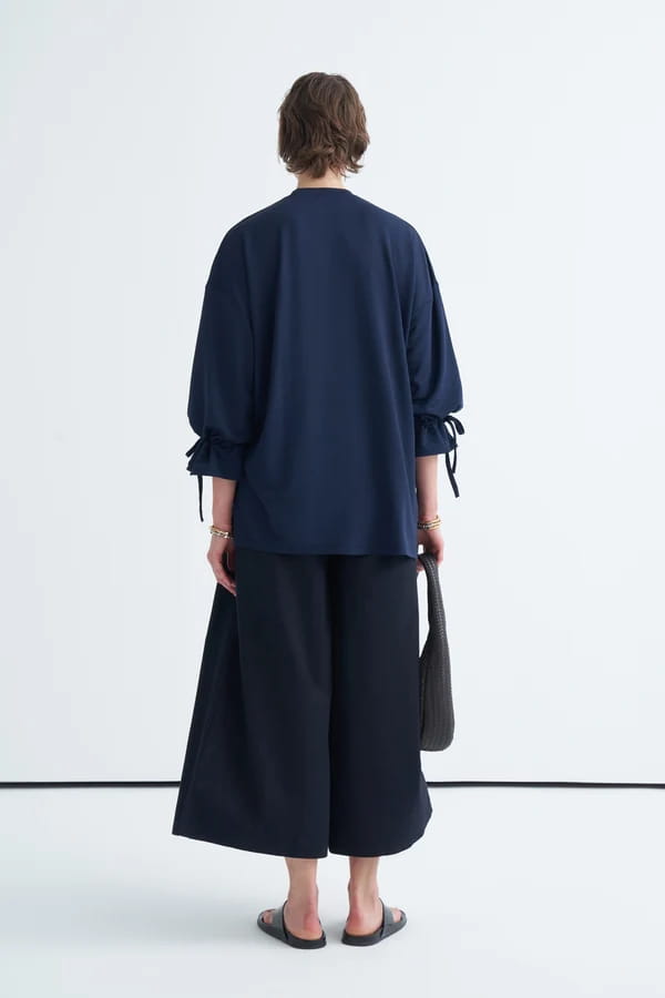 Navy Tie Sleeve Sweatshirt