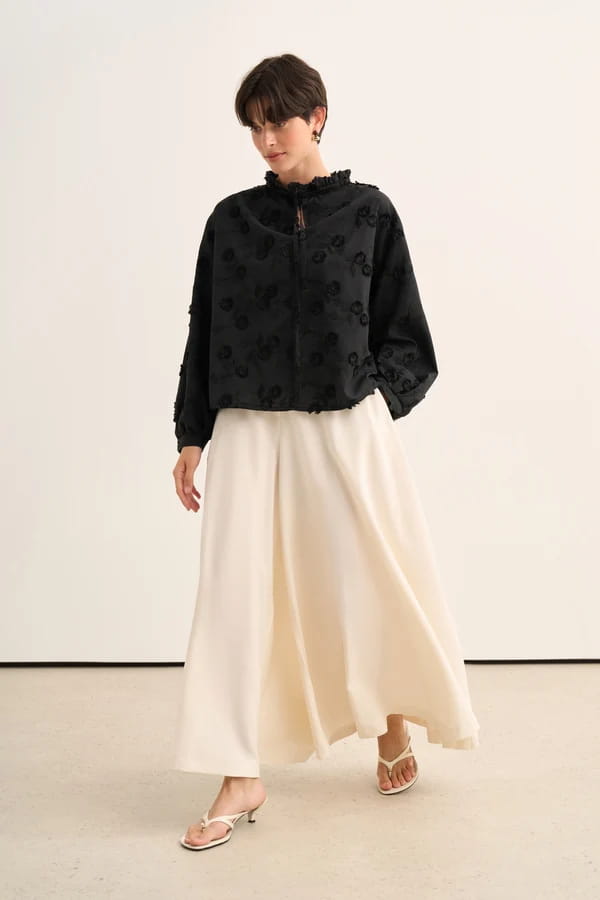 Black Floral Broderie Blouse