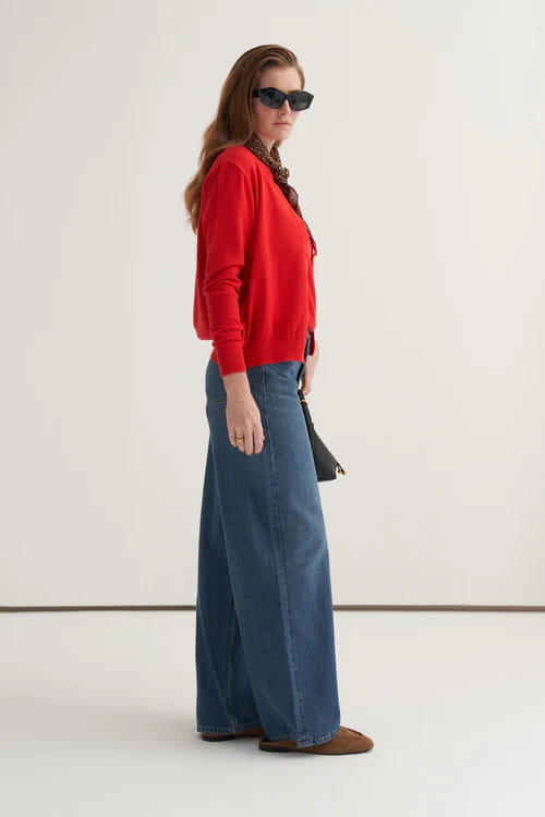 Red viscose knitwear t-shirt cardigan set