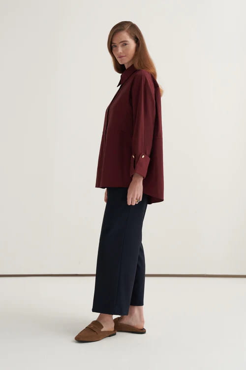 Burgundy oversized button-detail shirt