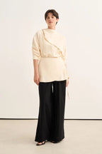 Beige Organic Cotton Belted Blouse