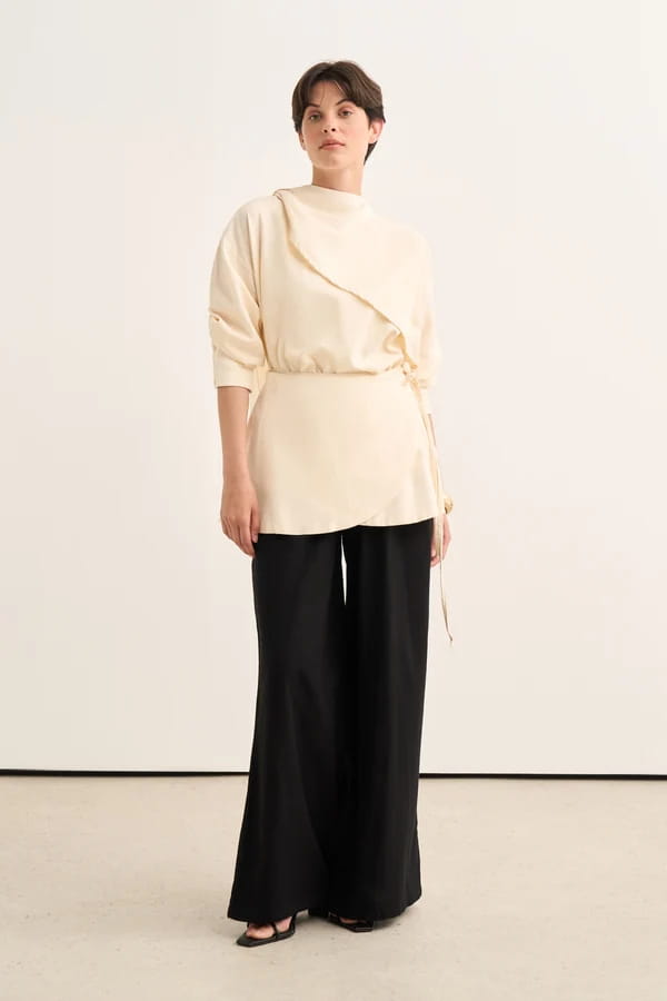 Beige Organic Cotton Belted Blouse
