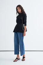 Black Organic Cotton Belted Blouse