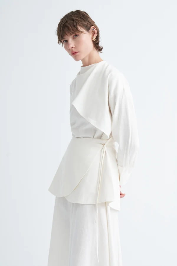 Ecru Organic Cotton Belted Blouse
