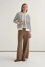 Navy striped viscose knitwear t-shirt cardigan set