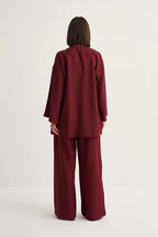 Burgundy draped cotton kimono shirt