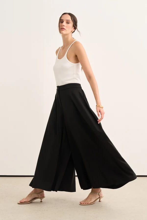 Black Flared Trousers Skirt