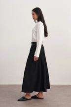 Black Gabardine Pleated Skirt