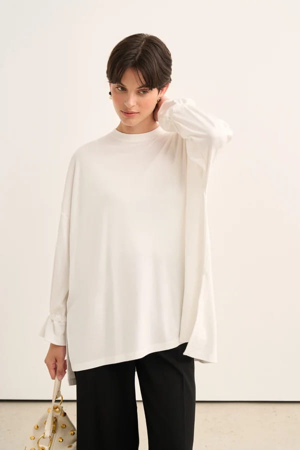 Ecru Tie Sleeve Sweatshirt