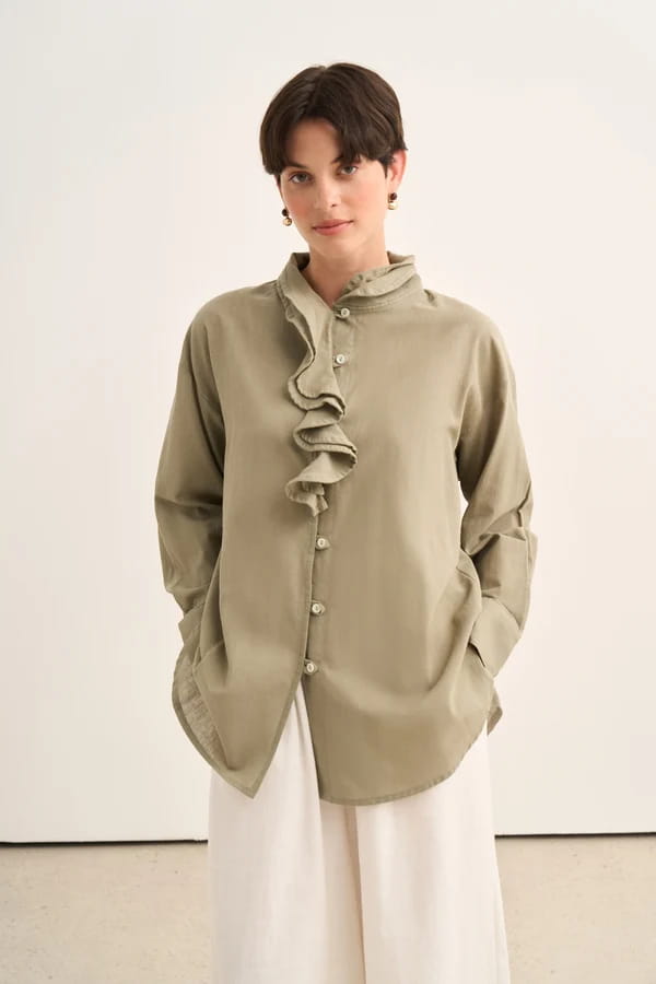 Light Khaki Ruffle Shirt
