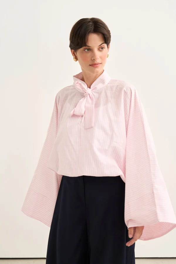 Pink Striped Cape Blouse