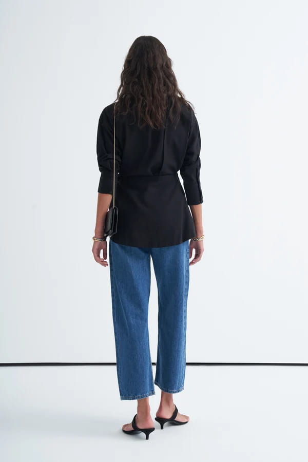 Black Organic Cotton Belted Blouse