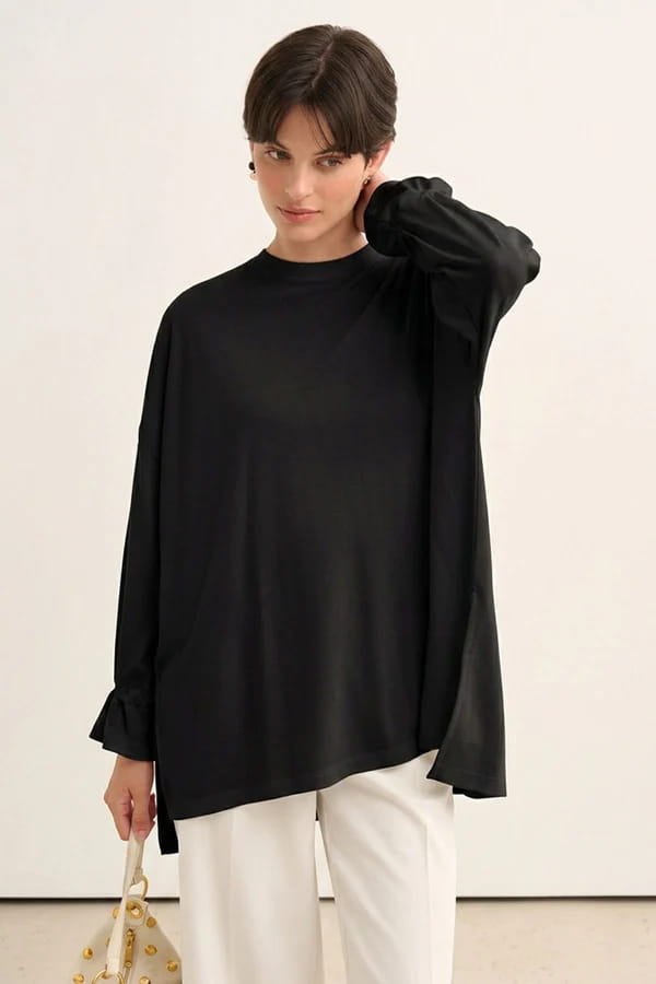 Black Tie Sleeve Sweatshirt