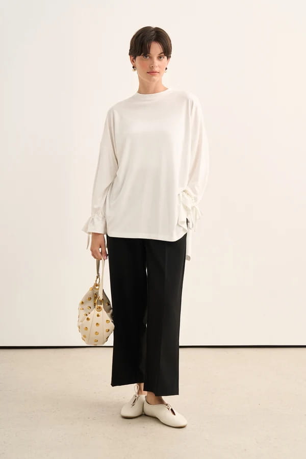 Ecru Tie Sleeve Sweatshirt