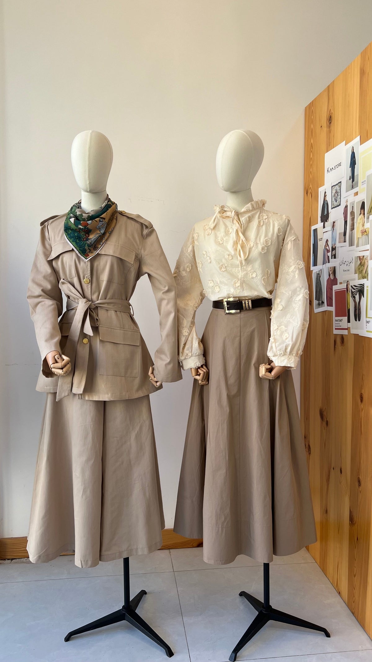 Beige Belted Denim Suit