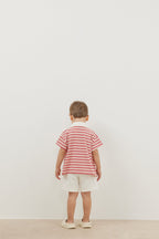 Thin striped red polo neck oversize t-shirt