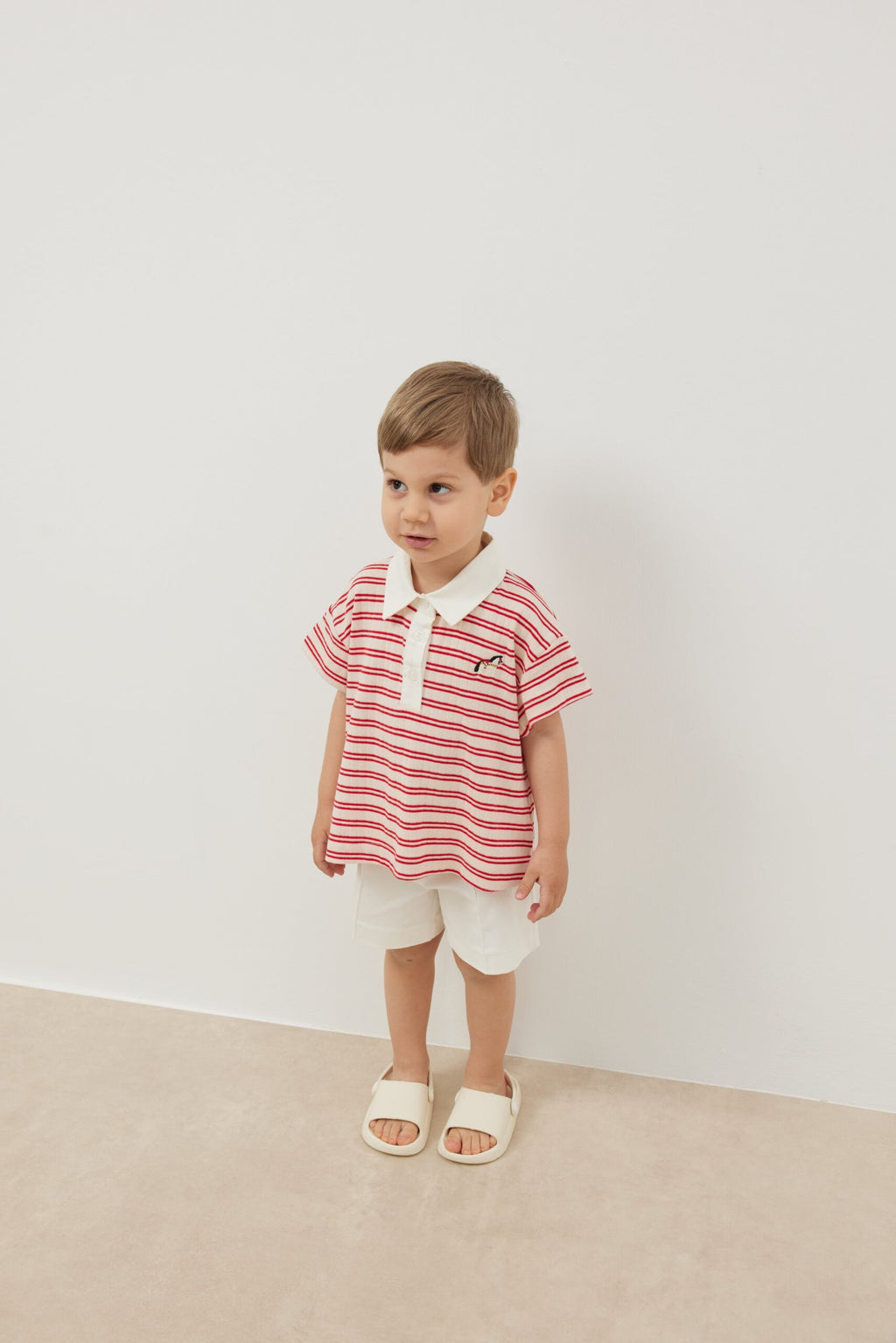 Thin striped red polo neck oversize t-shirt