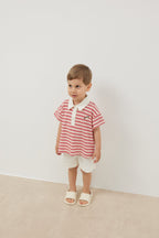 Thin striped red polo neck oversize t-shirt