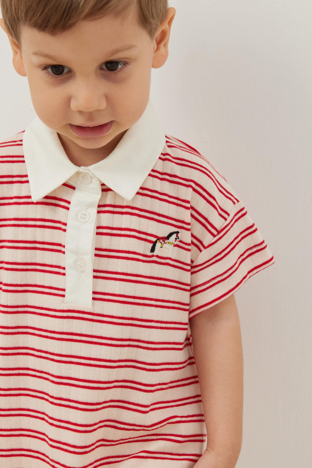 Thin striped red polo neck oversize t-shirt