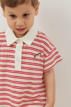 Thin striped red polo neck oversize t-shirt