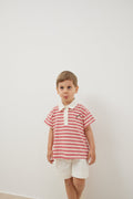 Thin striped red polo neck oversize t-shirt
