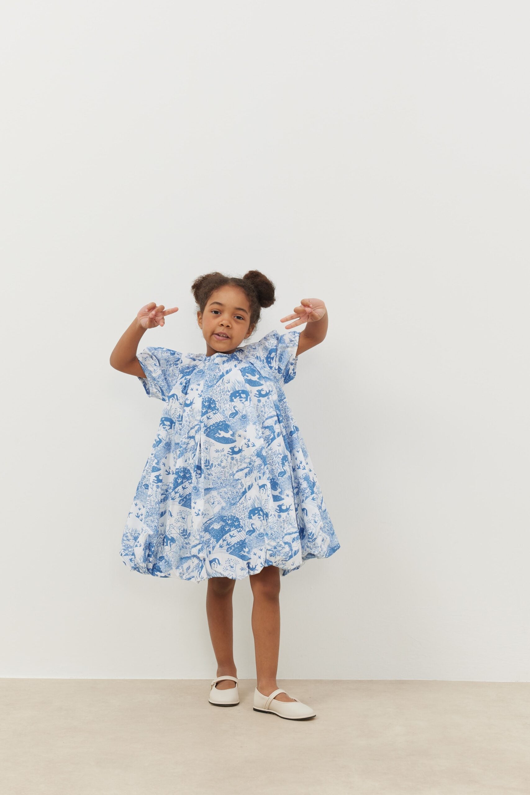 Patterned balloon dress blue