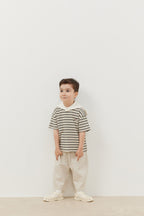 Travel collar t-shirt pinstriped black
