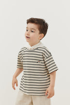 Travel collar t-shirt pinstriped black