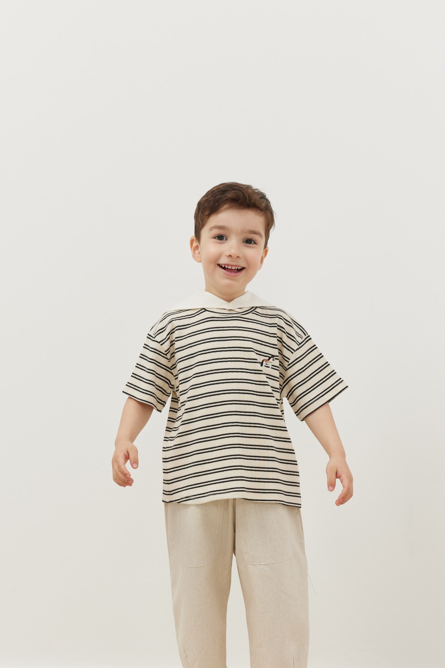Travel collar t-shirt pinstriped black