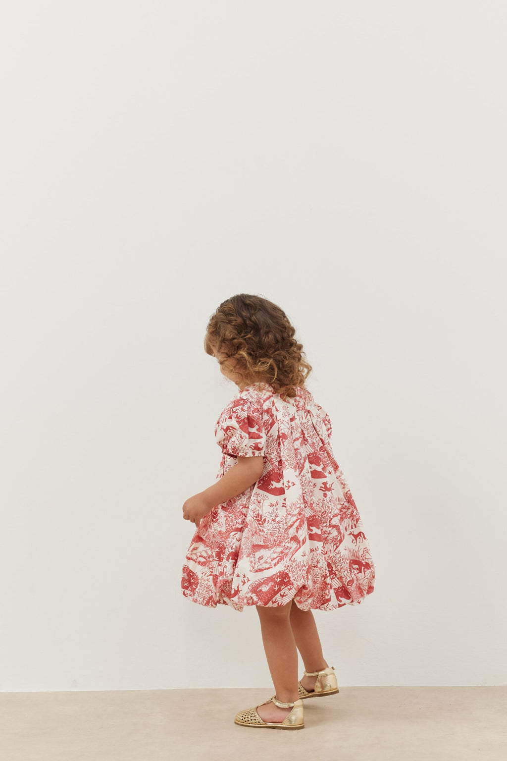 Patterned balloon dress red