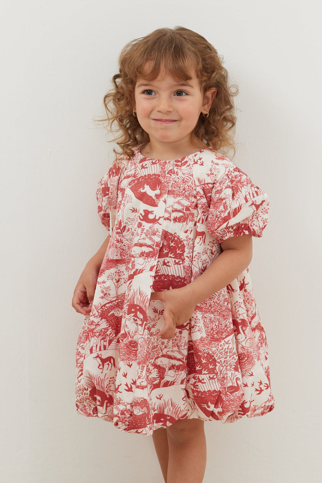Patterned balloon dress red