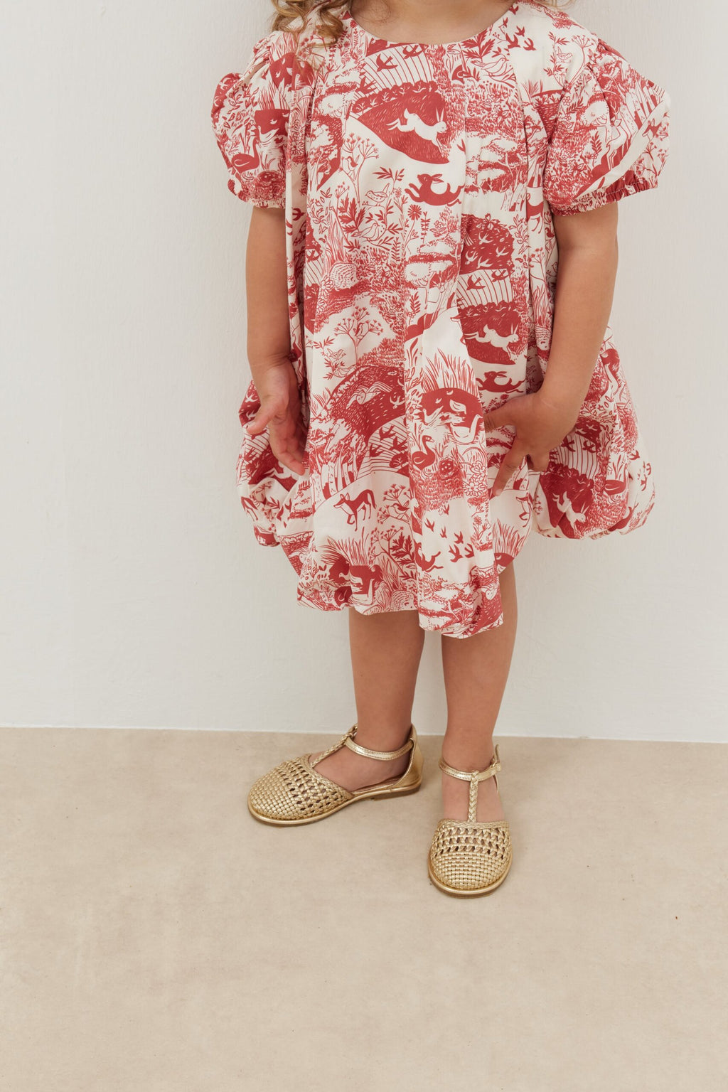 Patterned balloon dress red