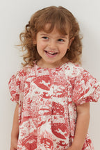 Patterned balloon dress red